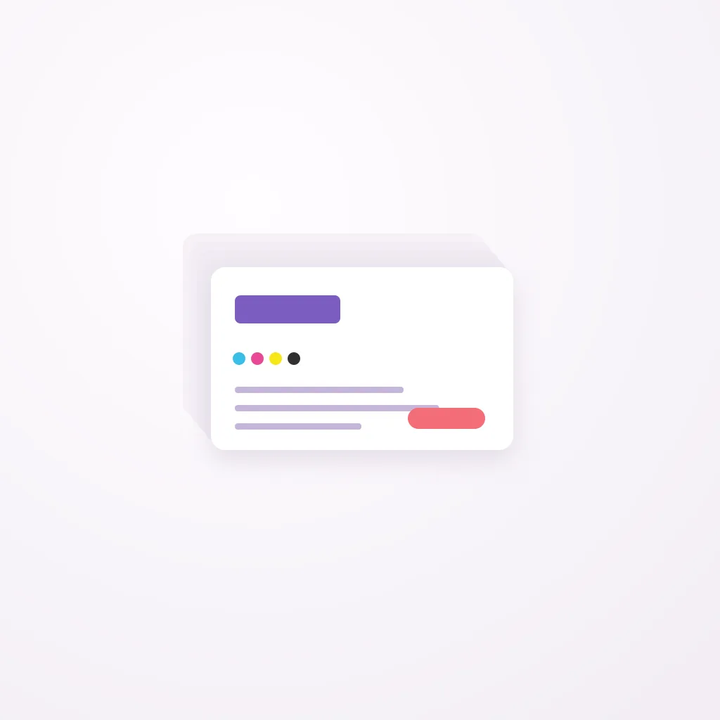 깔끔하게 쌓인 명함 인쇄물 묶음과 CMYK 색상 견본이 놓인 제작 결과 구성